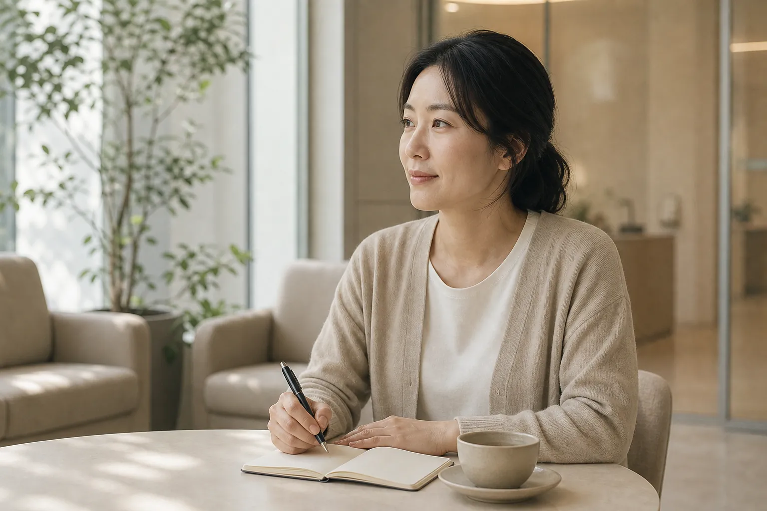 상담을 앞두고 수첩에 준비 목록을 적는 모습