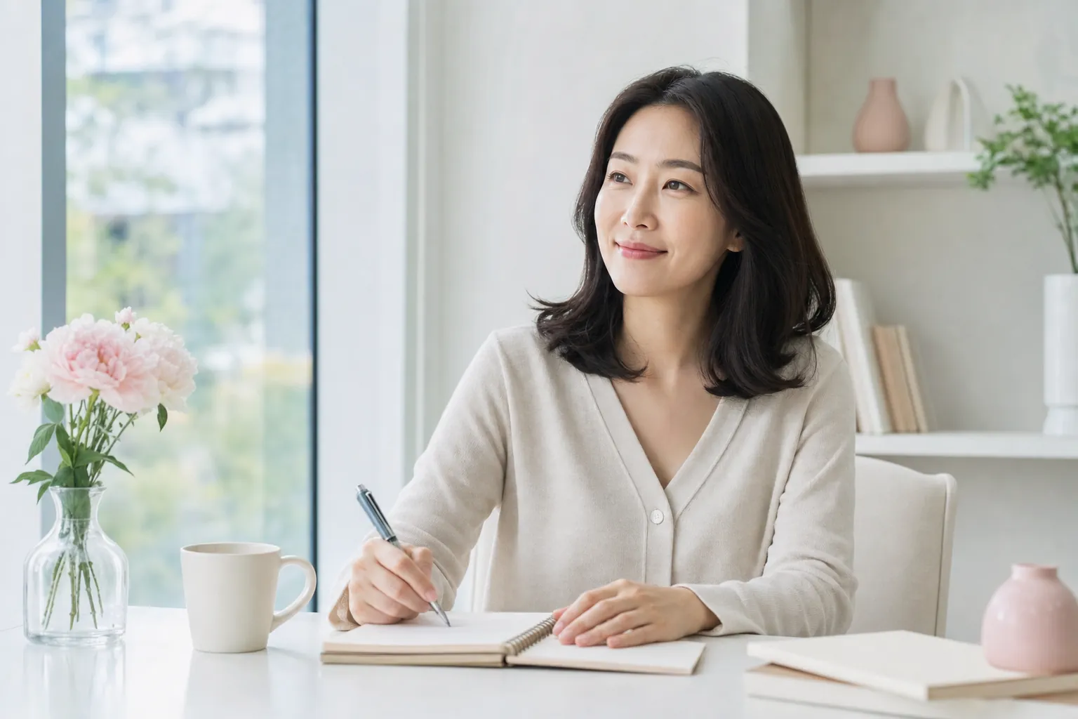 상담 전 체크리스트를 차분히 정리하며 준비하는 여성