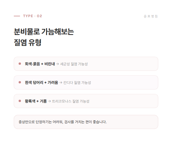 질염 유형별 분비물 신호 도식